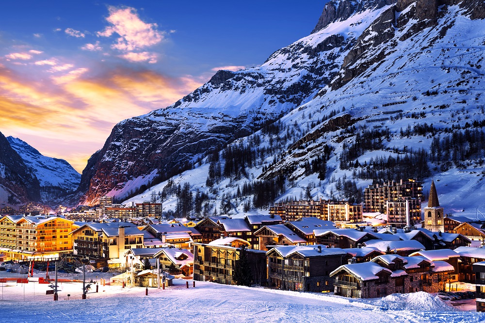 Západ slunce ve Val d´Isere, francouzské Alpy